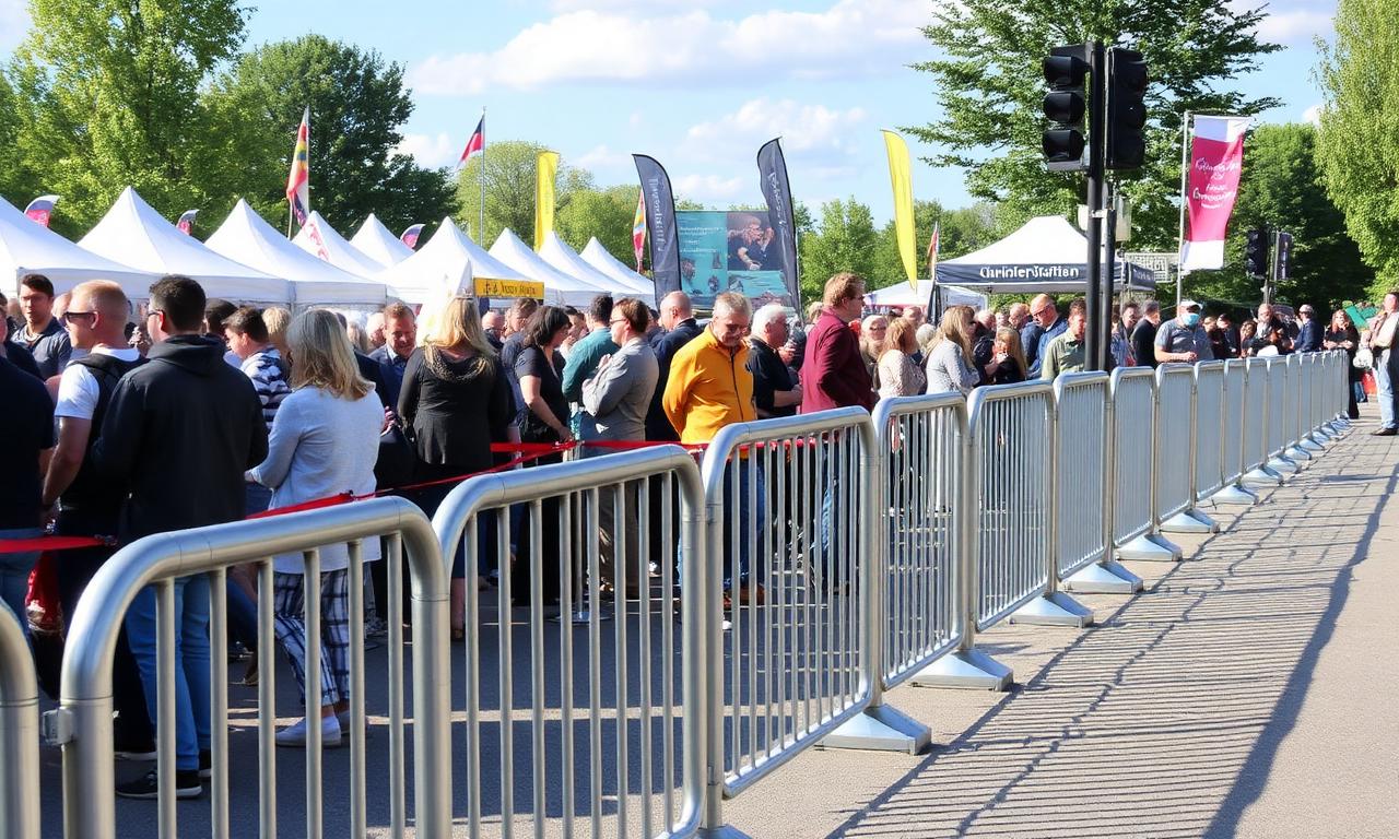 Galvaniserade kravallstaket i rad